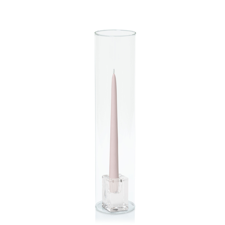 Antique Pink 25cm Taper Candles with Medium Glass Holders and Sleeves - Set of 12 Pack of  12