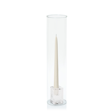 Ivory 25cm Taper Candles with Medium Glass Holders and Sleeves - Set of 12 Pack of  12
