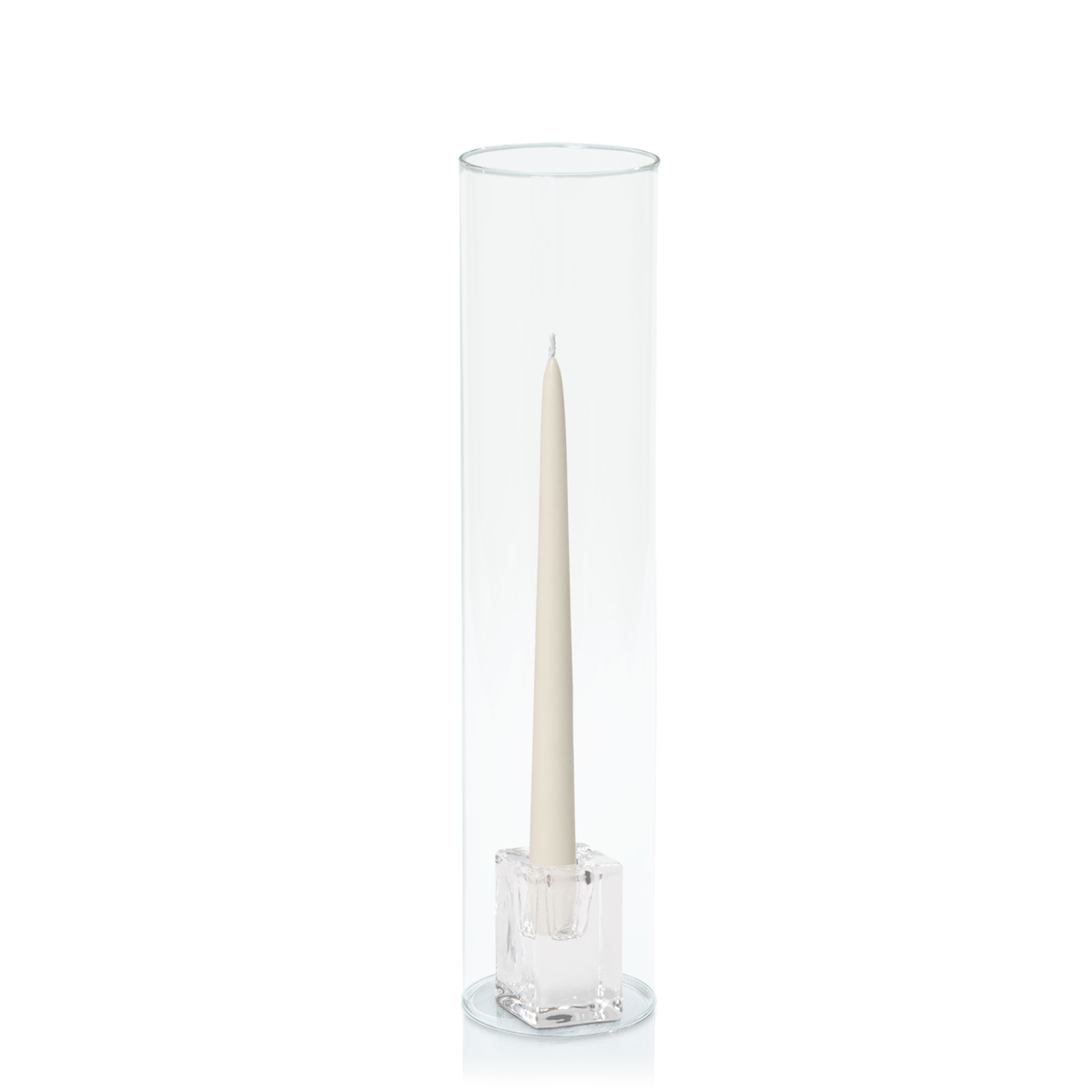 Ivory 25cm Taper Candles with Medium Glass Holders and Sleeves - Set of 12 Pack of  12