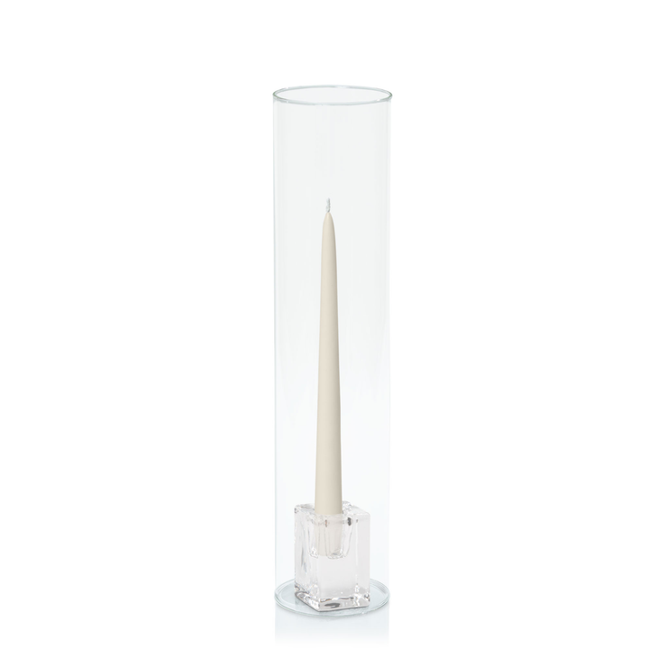Ivory 25cm Taper Candles with Medium Glass Holders and Sleeves - Set of 12 Pack of  12