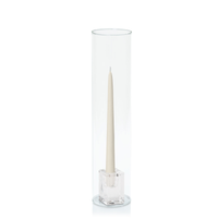 Ivory 25cm Taper Candles with Medium Glass Holders and Sleeves - Set of 12