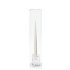 Ivory 25cm Taper Candles with Medium Glass Holders and Sleeves - Set of 12 Pack of  12