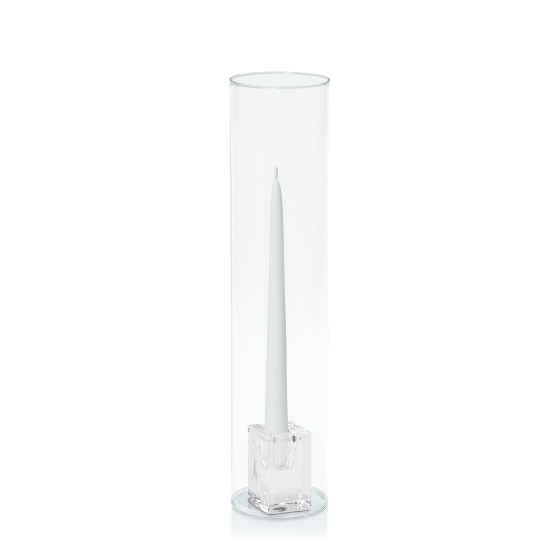 White 25cm Taper Candles with Medium Glass Holders and Sleeves - Set of 12 Pack of 12