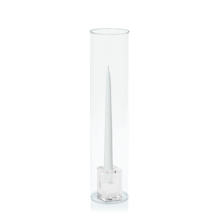 White 25cm Taper Candles with Medium Glass Holders and Sleeves - Set of 12 Pack of 12
