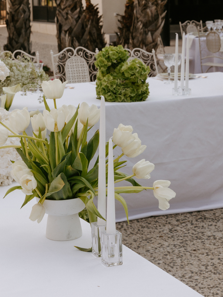 White 25cm Taper Candles with Medium Glass Holders and Sleeves - Set of 12 Pack of 12