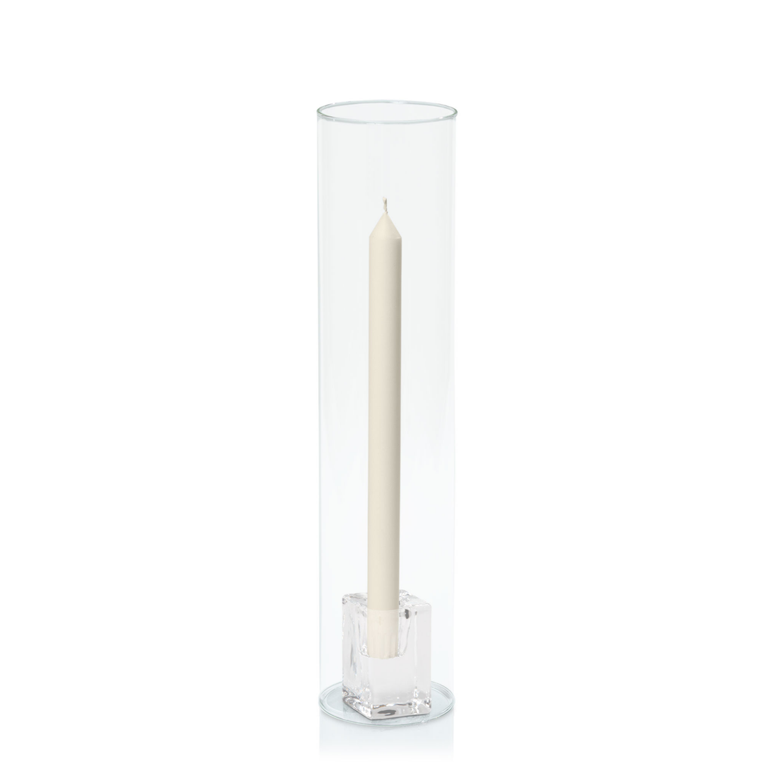 Ivory 30cm Dinner Candles with Medium Glass Holders and Sleeves - Set of 12