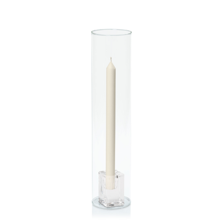 Ivory 30cm Dinner Candles with Medium Glass Holders and Sleeves - Set of 12