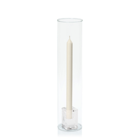 Ivory 30cm Dinner Candles with Medium Glass Holders and Sleeves - Set of 12