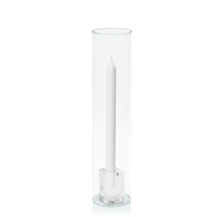 White 30cm Dinner Candles with Medium Glass Holders and Sleeves - Set of 12