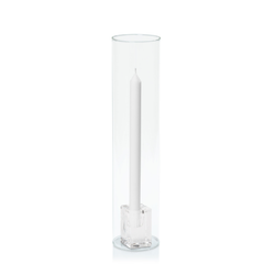White 30cm Dinner Candles with Medium Glass Holders and Sleeves - Set of 12