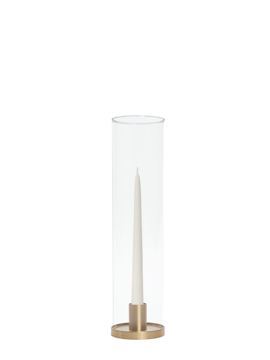 Ivory 25cm Taper Candles with Small Gold Maya Metal Holders and Glass Sleeves - Set of 12 Pack of 12