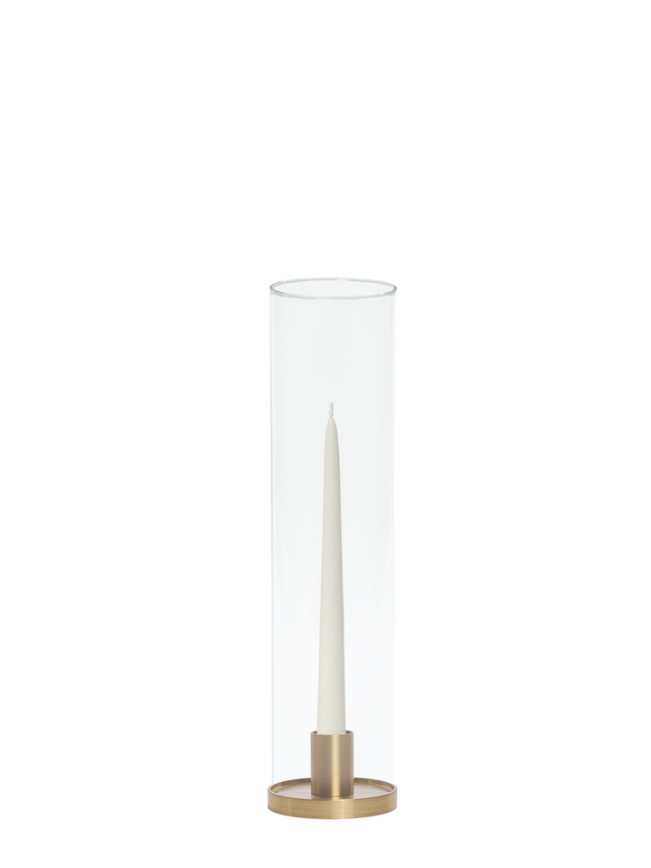 Ivory 25cm Taper Candles with Small Gold Maya Metal Holders and Glass Sleeves - Set of 12 Pack of 12