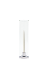 Ivory 25cm Taper Candles with Small Silver Maya Metal Holders and Glass Sleeves - Set of 12