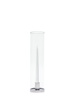 White 25cm Taper Candles with Silver Maya Metal Holders and Glass Sleeves - Set of 12