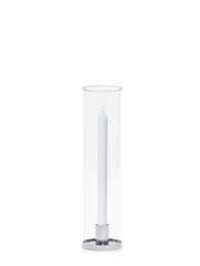 White 30cm Dinner Candles with Small Silver Maya Metal Holders and Glass Sleeves - Set of 12 Pack of 12