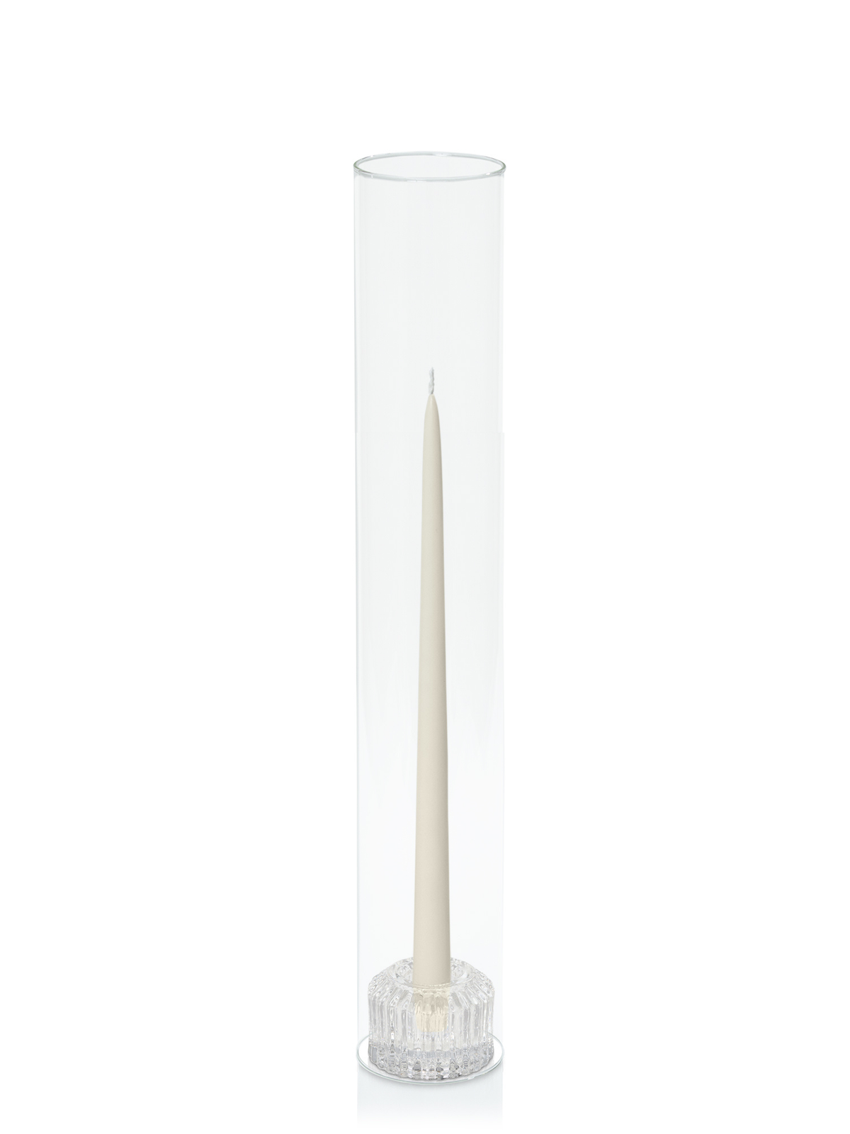 Ivory 35cm Taper Candles with Bella Vintage Glass Holders and Glass Sleeves - Set of 12 Pack of 12