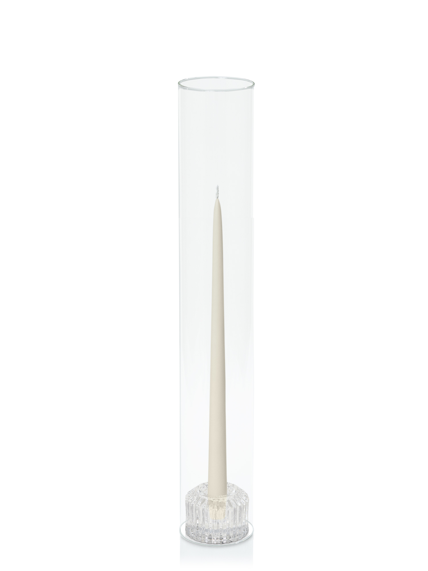 Ivory 35cm Taper Candles with Bella Vintage Glass Holders and Glass Sleeves - Set of 12 Pack of 12
