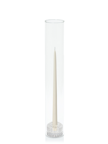 Ivory 35cm Taper Candles with Bella Vintage Glass Holders and Glass Sleeves - Set of 12