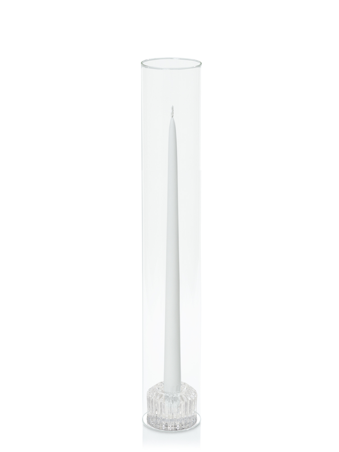 White 35cm Taper Candles with Bella Vintage Glass Holders and Glass Sleeves - Set of 12 Pack of 12