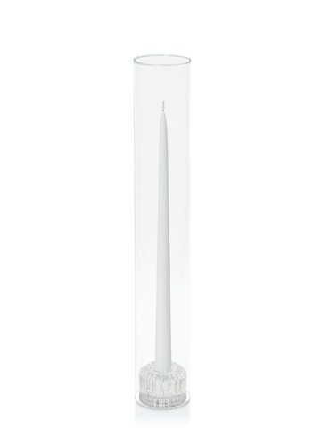 White 35cm Taper Candles with Bella Vintage Glass Holders and Glass Sleeves - Set of 12