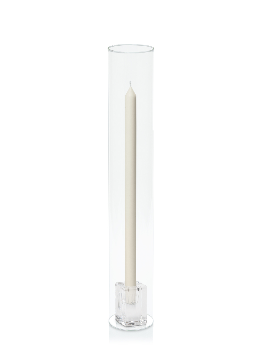 Ivory 40cm Dinner Candles with Glass Cube Holders and Glass Sleeves - Set of 12 Pack of 12