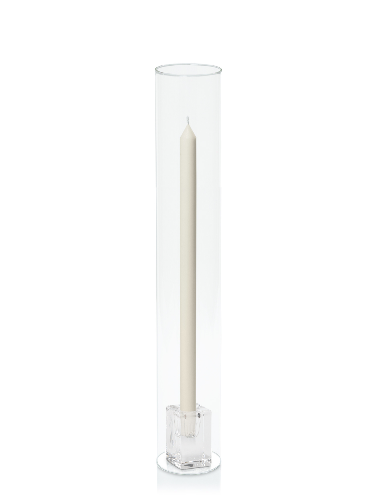 Ivory 40cm Dinner Candles with Glass Cube Holders and Glass Sleeves - Set of 12 Pack of 12
