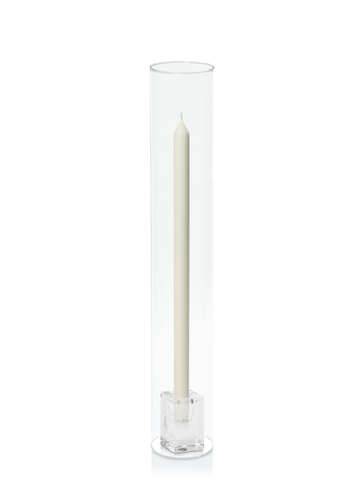 Ivory 40cm Dinner Candles with Glass Cube Holders and Glass Sleeves - Set of 12 Pack of 12