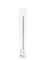 Ivory 40cm Dinner Candles with Glass Cube Holders and Glass Sleeves - Set of 12