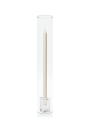 Ivory 40cm Dinner Candles with Glass Cube Holders and Glass Sleeves - Set of 12 Pack of 12