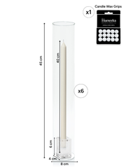 Ivory 40cm Dinner Candles with Glass Cube Holders and Glass Sleeves - Set of 12 Pack of 12