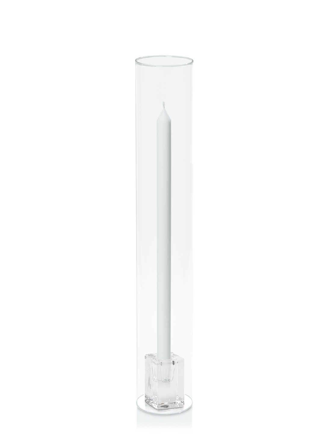White 40cm Dinner Candles with Glass Cube Holders and Glass Sleeves - Set of 12 Pack of 12