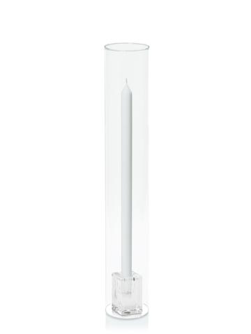 White 40cm Dinner Candles with Glass Cube Holders and Glass Sleeves - Set of 12 Pack of 12