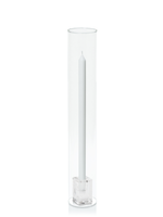 White 40cm Dinner Candles with Glass Cube Holders and Glass Sleeves - Set of 12