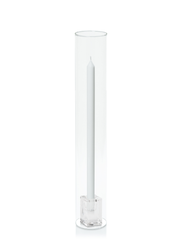 White 40cm Dinner Candles with Glass Cube Holders and Glass Sleeves - Set of 12 Pack of 12