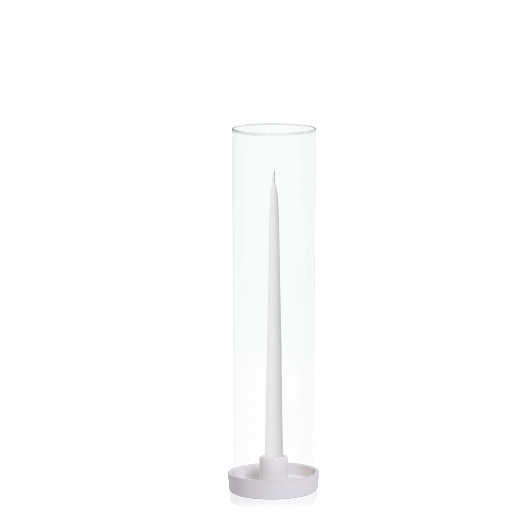 White 35cm Taper Candles with Medium White Amara Ceramic Holders and Sleeves - Set of 12 Pack of 12