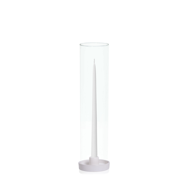 White 35cm Taper Candles with Medium White Amara Ceramic Holders and Sleeves - Set of 12 Pack of 12