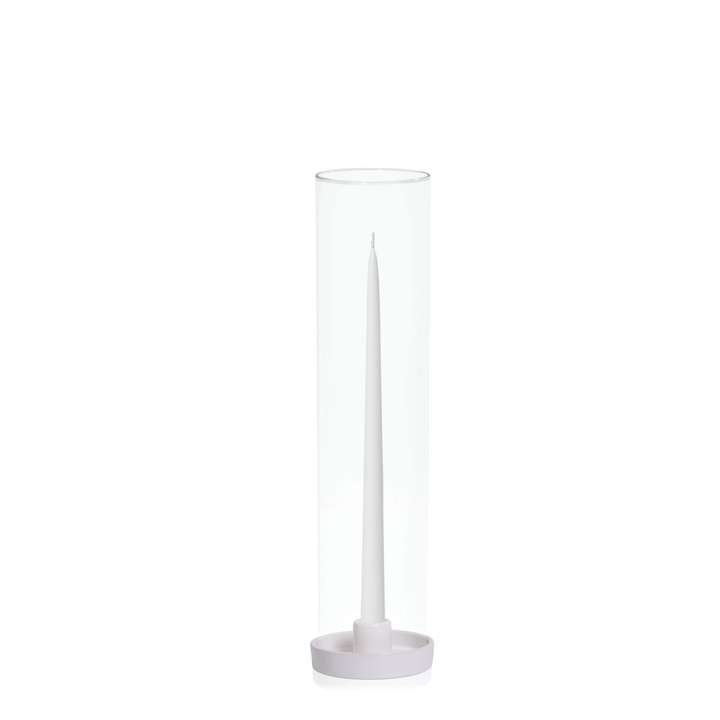 White 35cm Taper Candles with Medium White Amara Ceramic Holders and Sleeves - Set of 12 Pack of 12