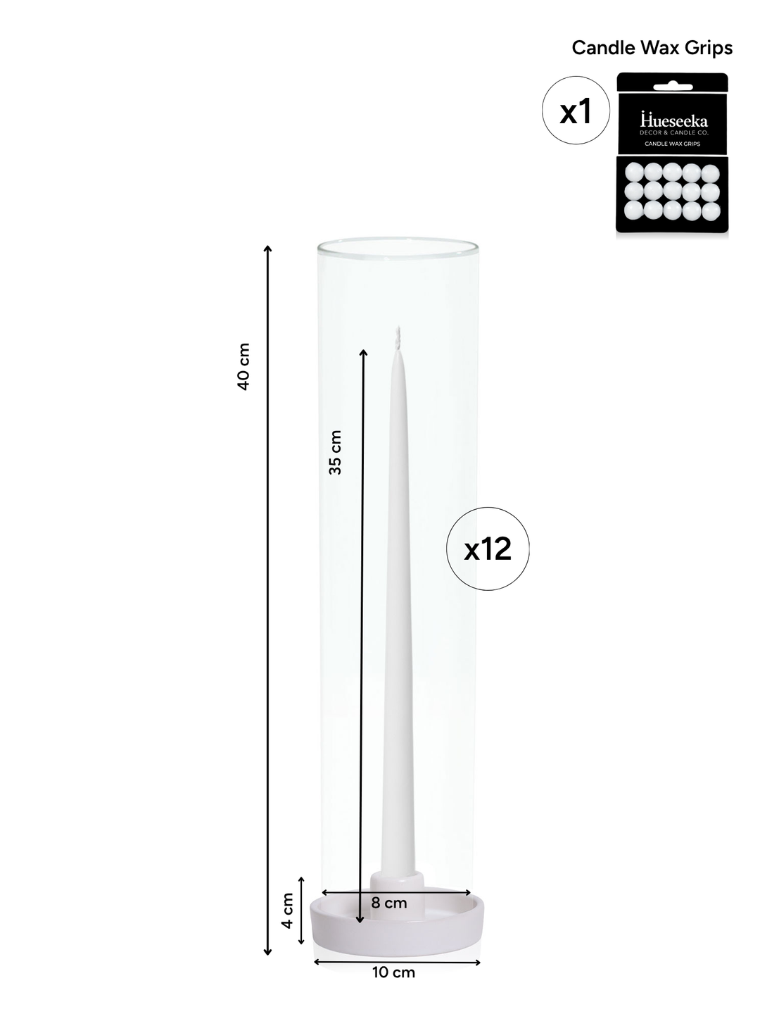 White 35cm Taper Candles with Medium White Amara Ceramic Holders and Sleeves - Set of 12 Pack of 12