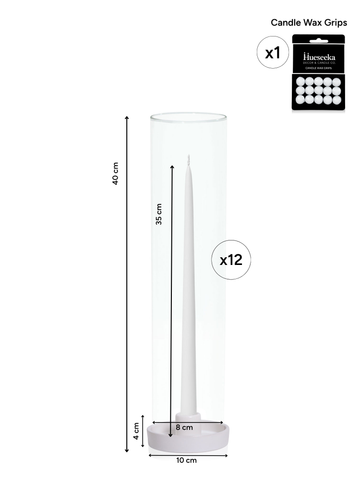 White 35cm Taper Candles with Medium White Amara Ceramic Holders and Sleeves - Set of 12 Pack of 12