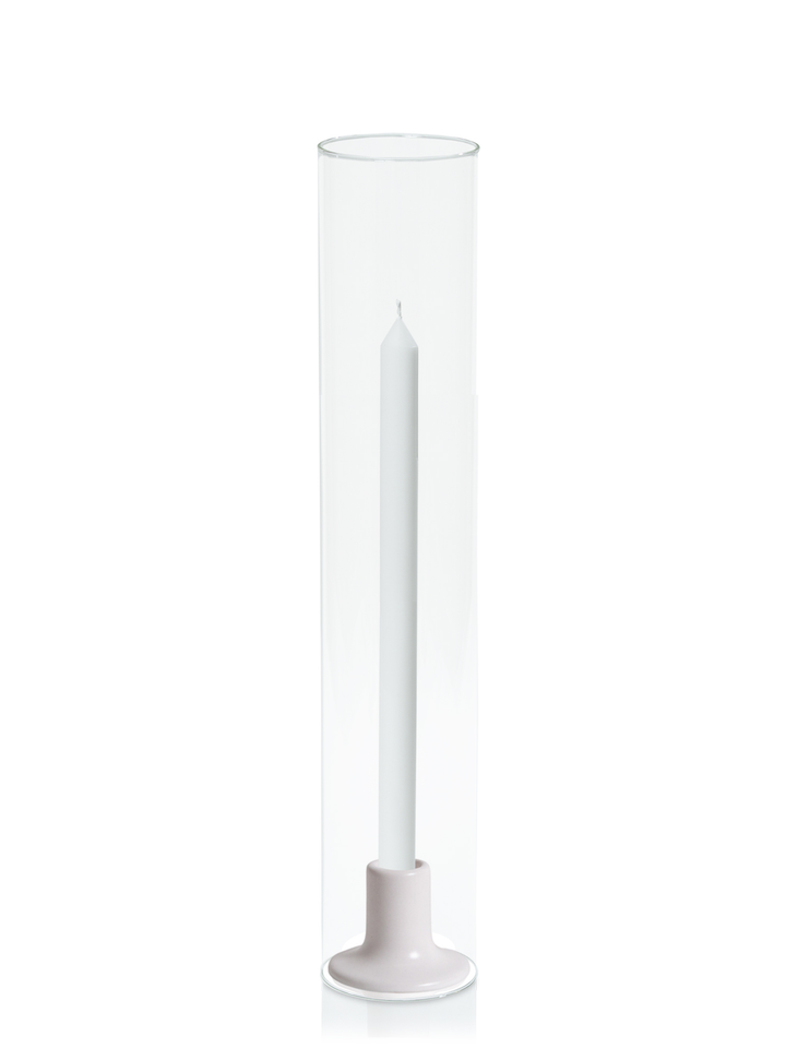 White 30cm Dinner Candles with Mona Ceramic Holder and Glass Sleeves - Set of 12 Pack of 12