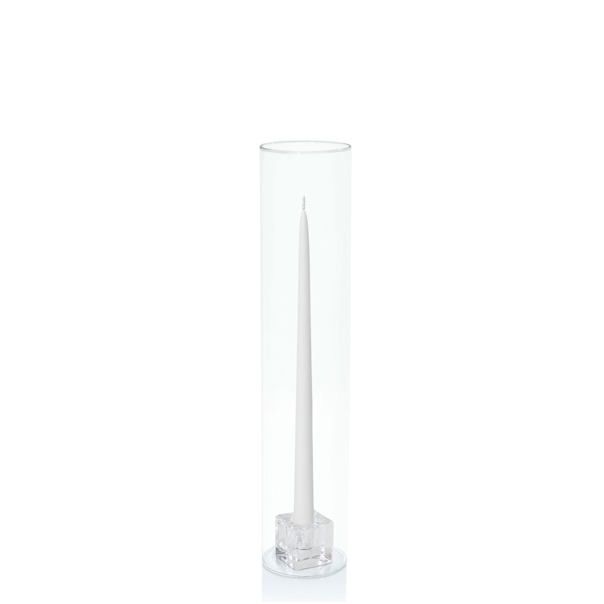 White 35cm Taper Candles with Small Glass Holders and Sleeves - Set of 12 Pack of 12
