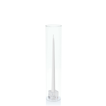White 35cm Taper Candles with Small Glass Holders and Sleeves - Set of 12 Pack of 12