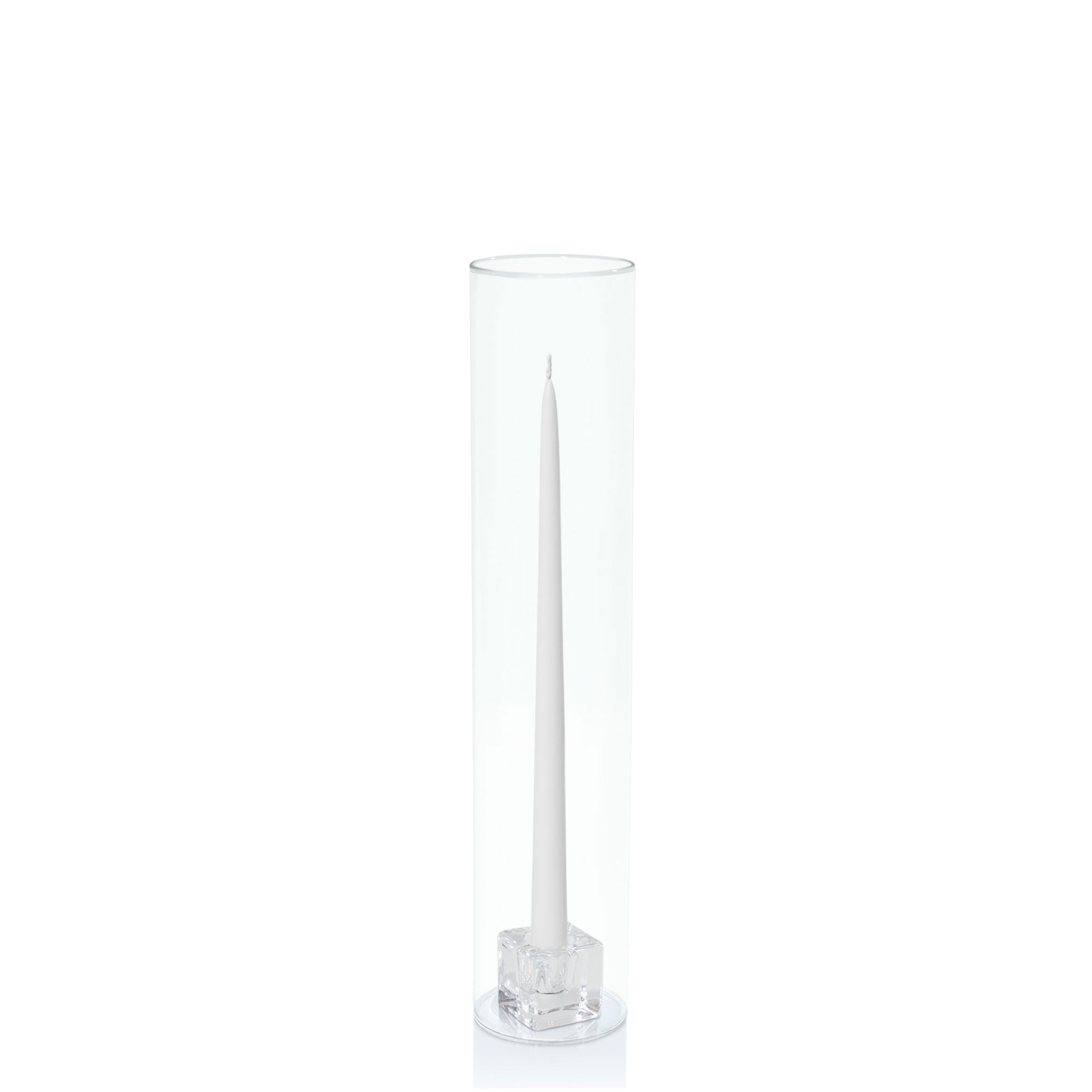 White 35cm Taper Candles with Small Glass Holders and Sleeves - Set of 12 Pack of 12