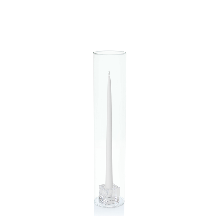 White 35cm Taper Candles with Small Glass Holders and Sleeves - Set of 12 Pack of 12