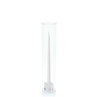 White 35cm Taper Candles with Small Glass Holders and Sleeves - Set of 12