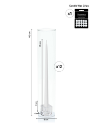 White 35cm Taper Candles with Small Glass Holders and Sleeves - Set of 12 Pack of 12