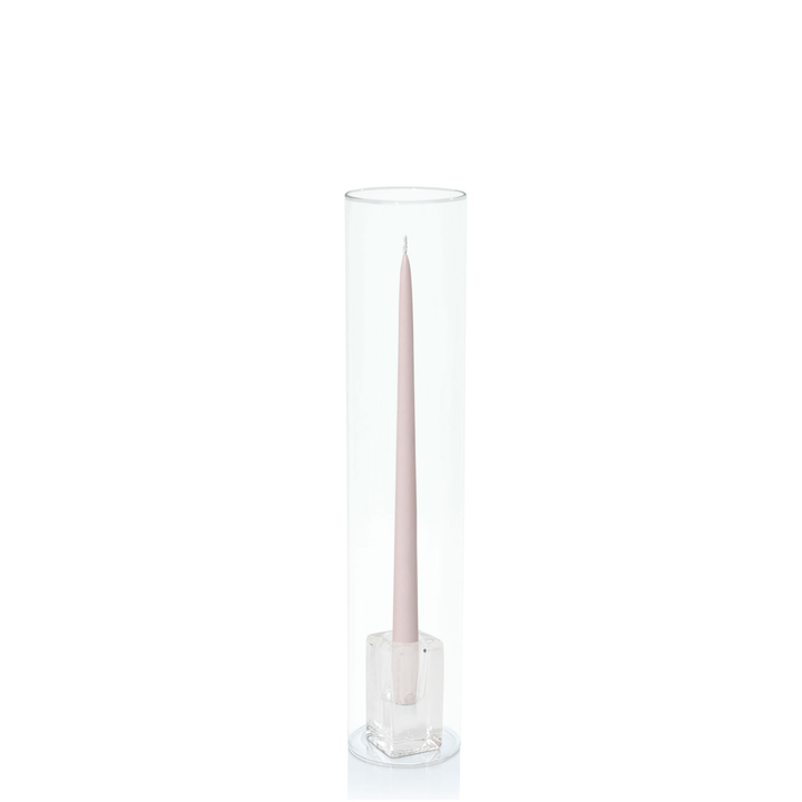 Antique Pink 35cm Taper Candles with Large Glass Holders and Sleeves - Set of 12 Pack of  12