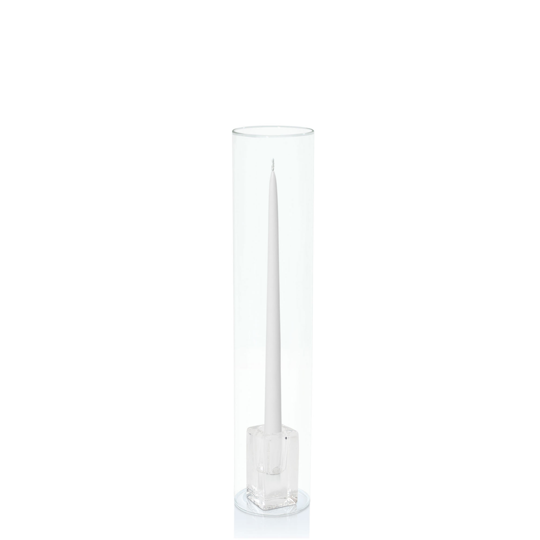 White 35cm Taper Candles with Large Glass Holders and Sleeves - Set of 12 Pack of 12