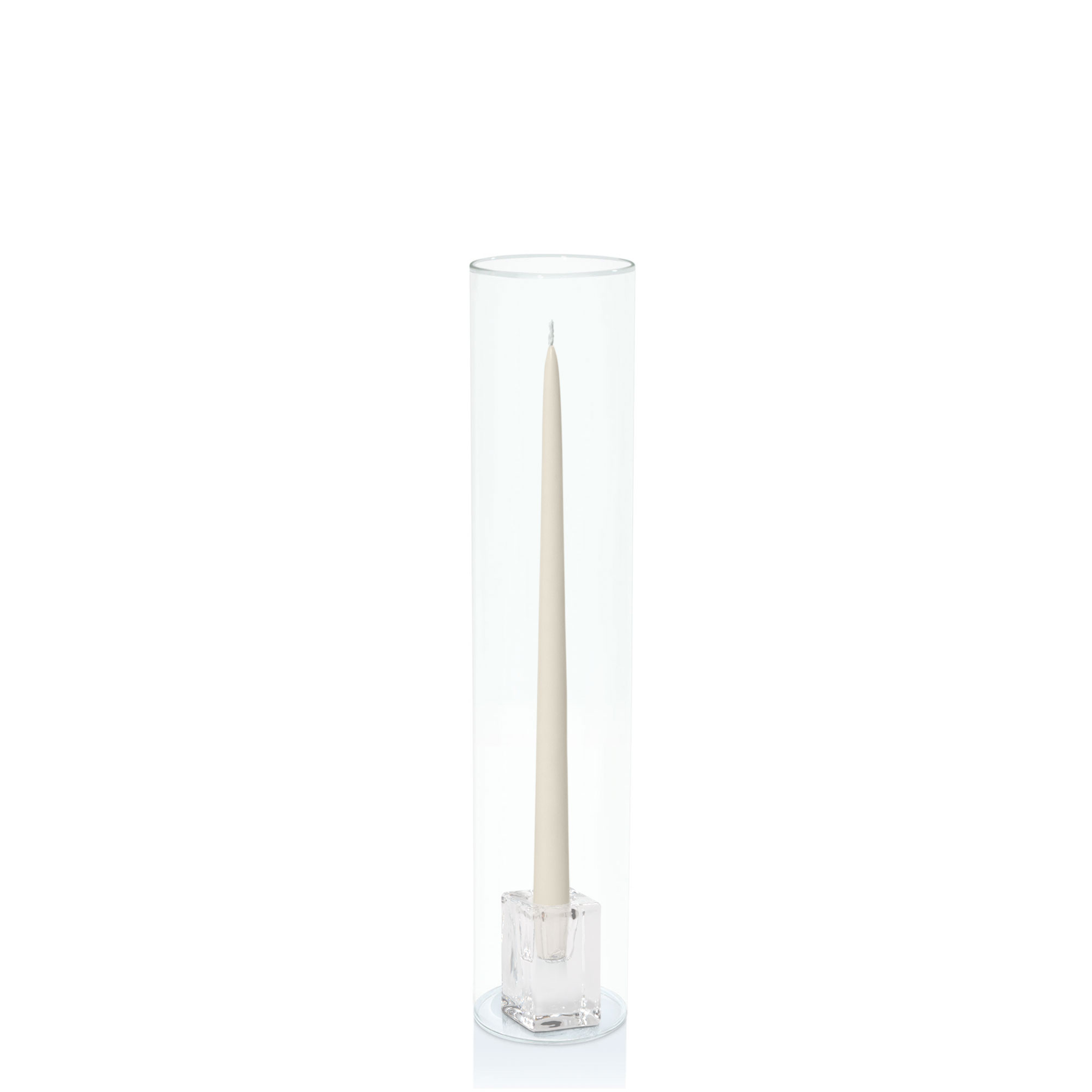 Ivory 35cm Taper Candles with Medium Glass Holders and Sleeves - Set of 12 Pack of  12