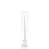 Ivory 35cm Taper Candles with Medium Glass Holders and Sleeves - Set of 12